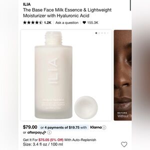 ILIA The Base Face Milk Essence & Lightweight Moisturizer with Hyaluronic Acid